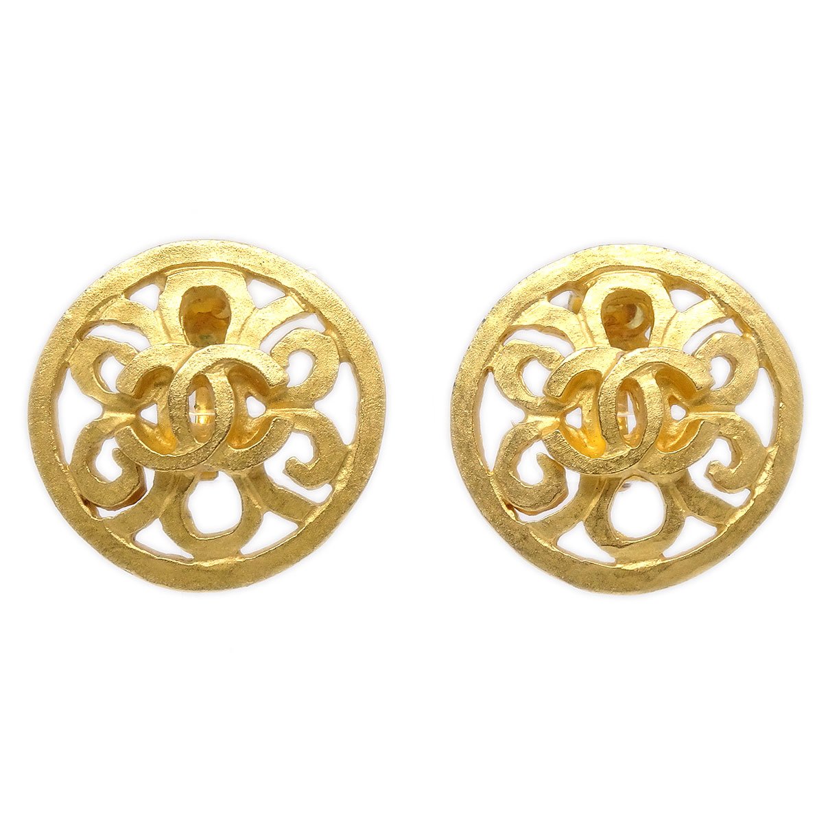 CHANEL★ Button Earrings Clip-On Gold 95P AK35542k