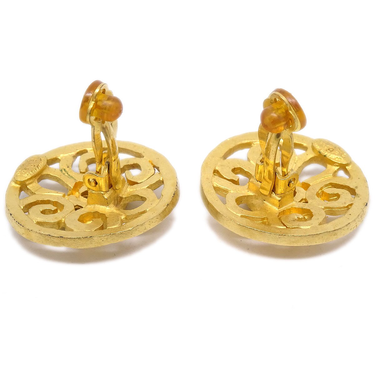 CHANEL★ Button Earrings Clip-On Gold 95P AK35542k