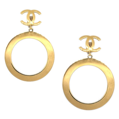 CHANEL CC Hoop Earrings Clip-On Gold 10463