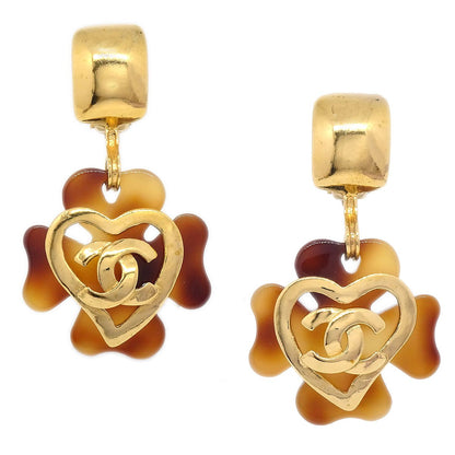 CHANEL 1995 Faux Tortoiseshell Heart CC Dangle Earrings 41020