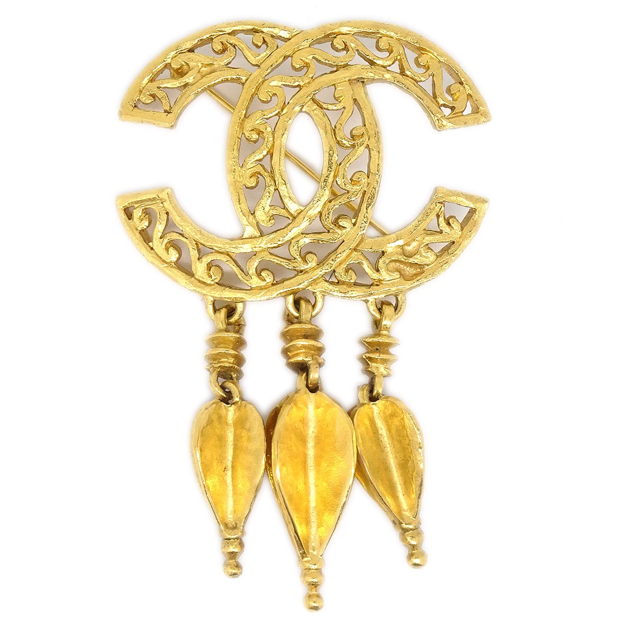 CHANEL CC Logos Fringe Brooch Pin Gold 95A 80065