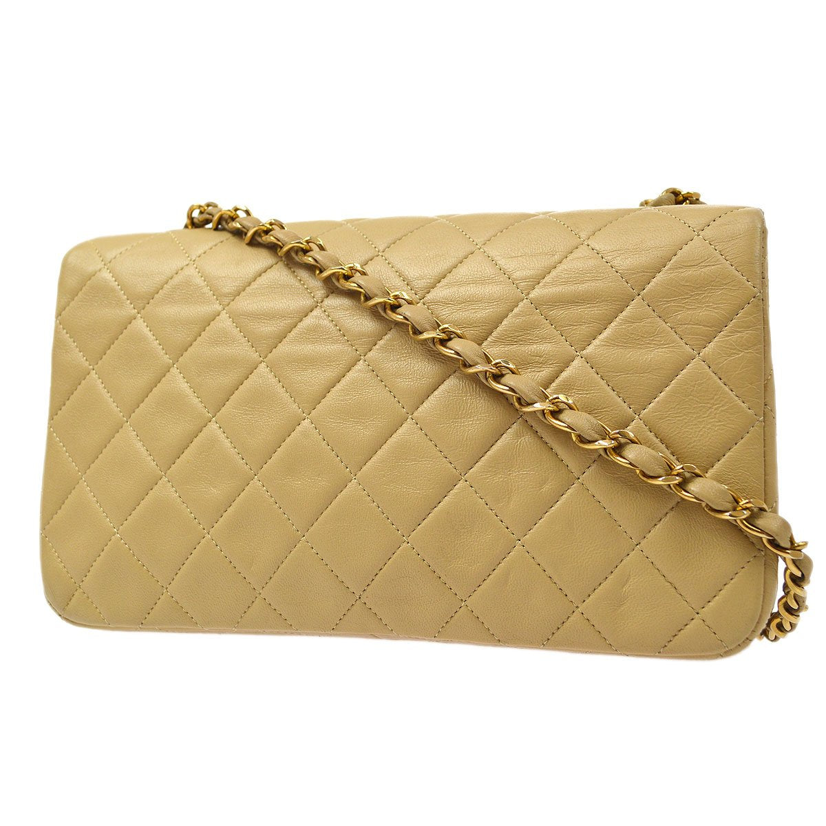 CHANEL 1989-1991 Turnlock Full Flap Small Beige Lambskin 60396