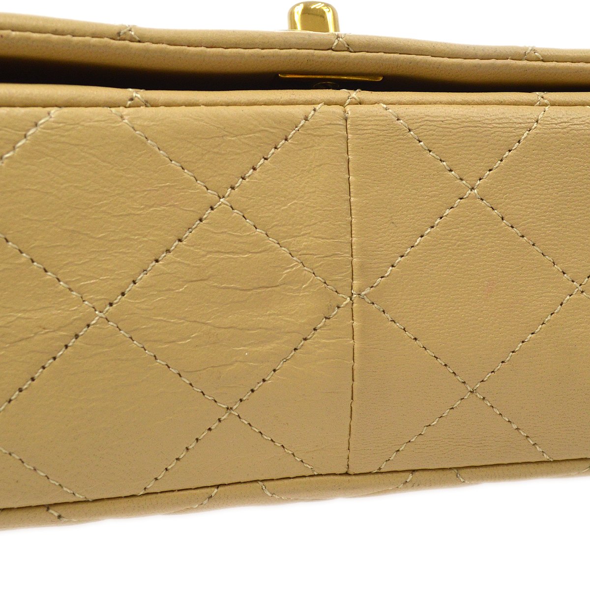 CHANEL 1989-1991 Turnlock Full Flap Small Beige Lambskin 60396