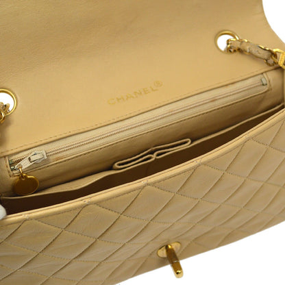 CHANEL 1989-1991 Turnlock Full Flap Small Beige Lambskin 60396