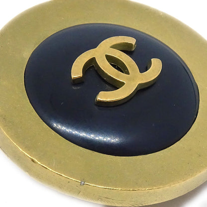 CHANEL 1994 Button Earrings Gold Black Clip-On 60428