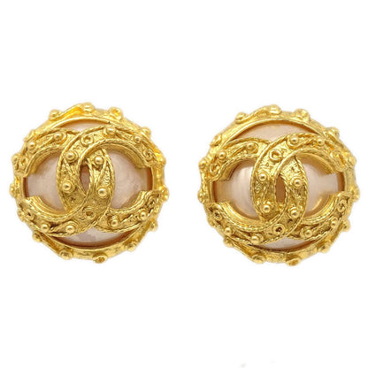 CHANEL Faux Pearl Button Earrings Clip-On 60509