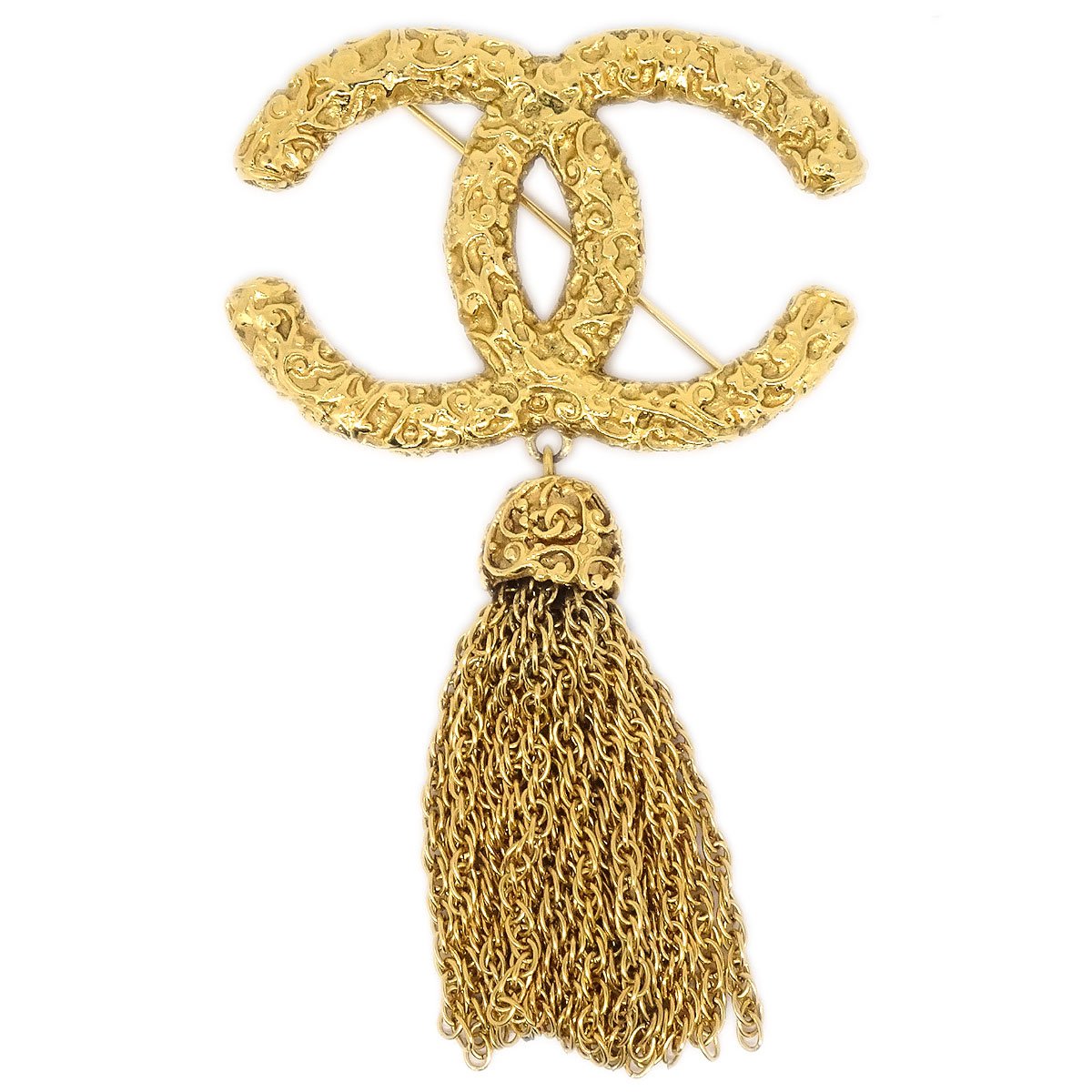 CHANEL 1993 CC Logos Fringe Brooch Gold Medium 93A 90212