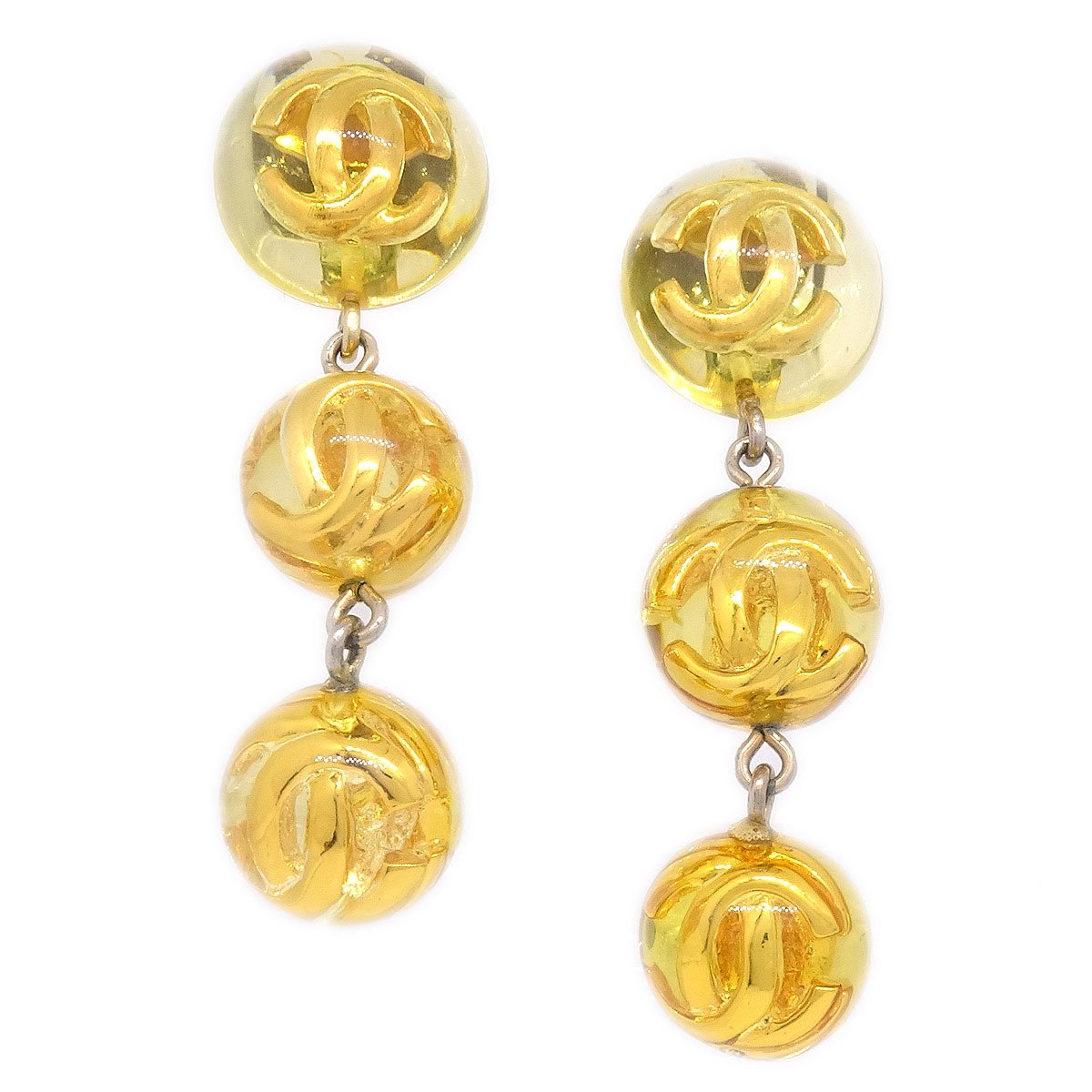 CHANEL 1990 Clear Ball Earrings Clip-On 90563