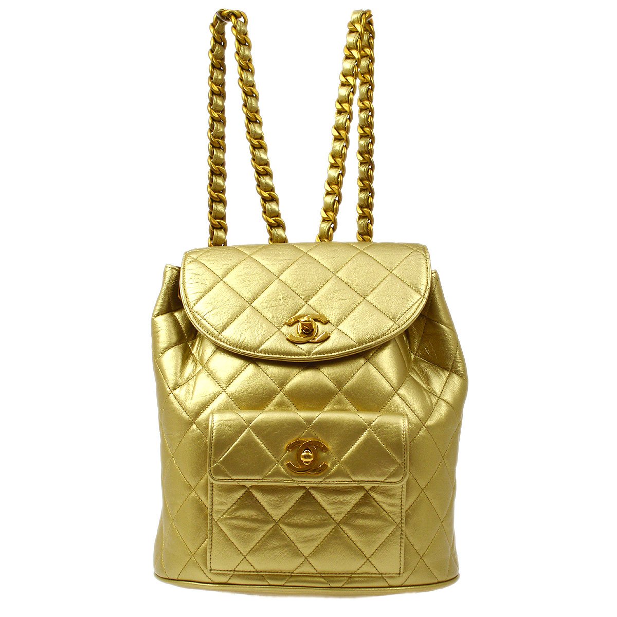 CHANEL 1991-1994 Gold Lambskin DUMA Backpack Medium GS01603c