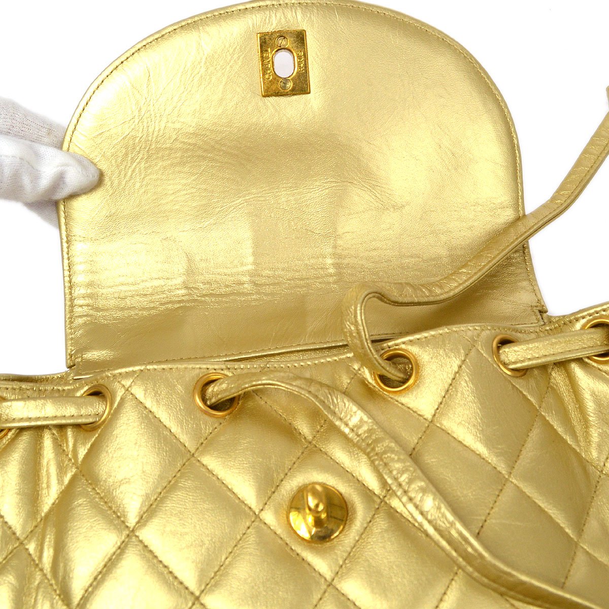 CHANEL 1991-1994 Gold Lambskin DUMA Backpack Medium GS01603c