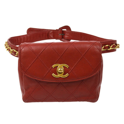 CHANEL★ 1980's Red Lambskin Cosmoline Belt Bag #75 AK31381c