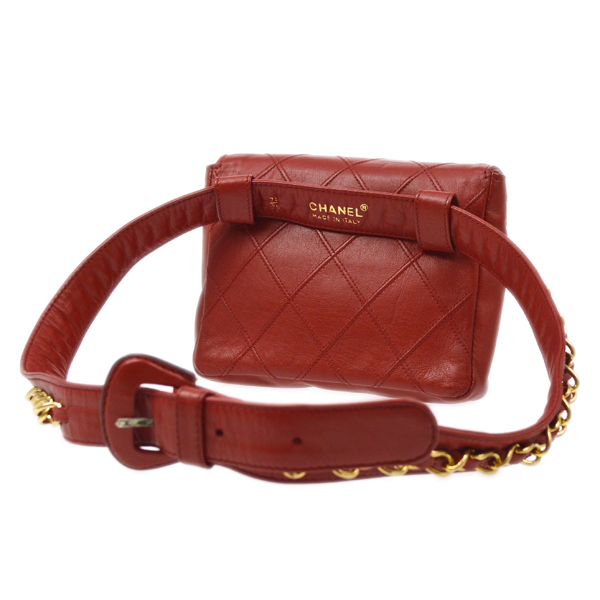 CHANEL★ 1980's Red Lambskin Cosmoline Belt Bag #75 AK31381c