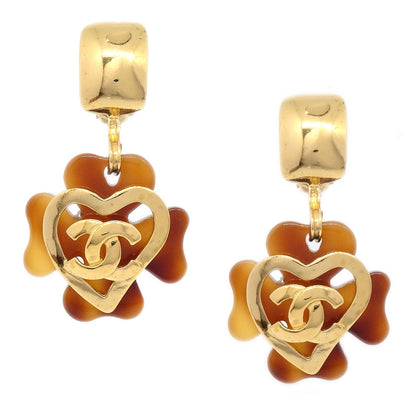 CHANEL 1995 Faux Tortoiseshell Clover CC Heart Earrings 60863