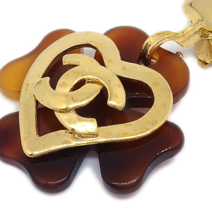 CHANEL 1995 Faux Tortoiseshell Clover CC Heart Earrings 60863