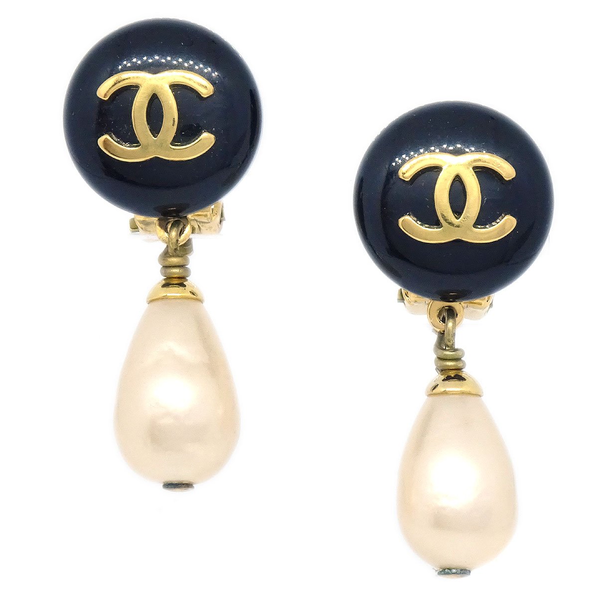 CHANEL Teardrop Pearl CC Dangle Earrings 81227