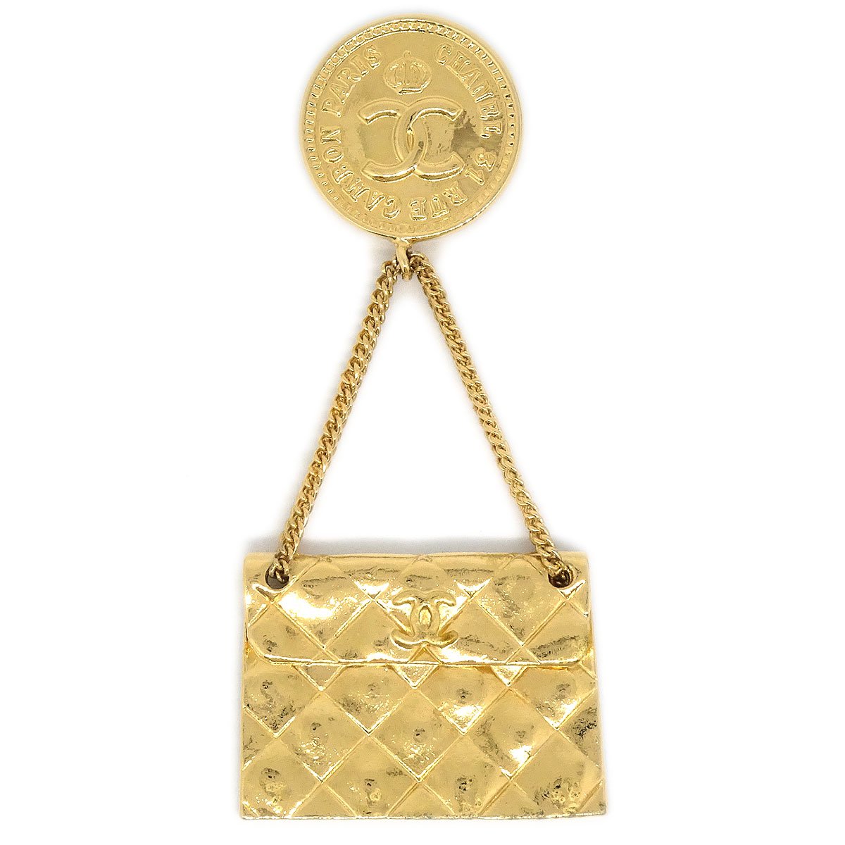 CHANEL 1990 Bag Brooch Gold 25 81235