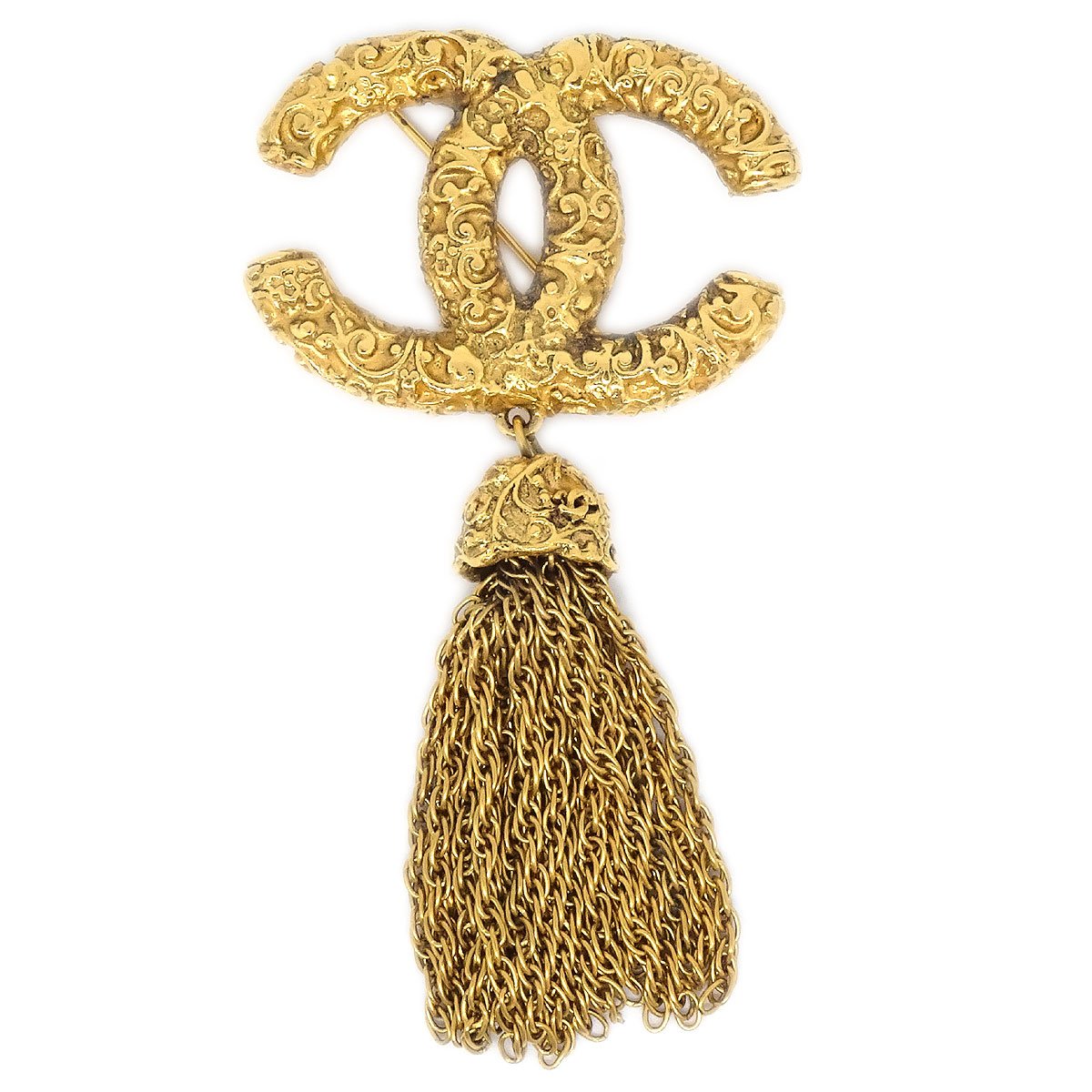 CHANEL 1993 CC Logos Fringe Brooch Gold 93A 81314