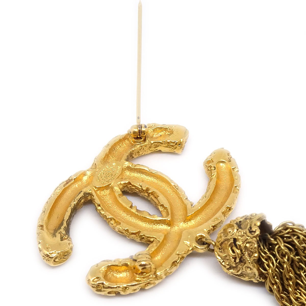 CHANEL 1993 CC Logos Fringe Brooch Gold 93A 81314