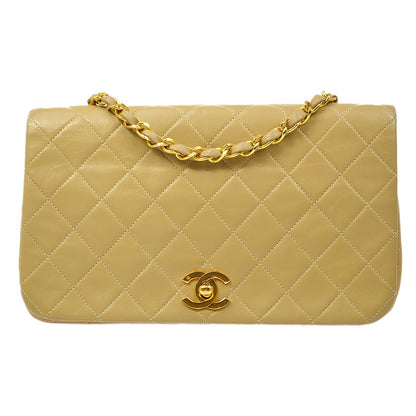 CHANEL 1989-1991 Turnlock Full Flap Small Beige Lambskin 81124