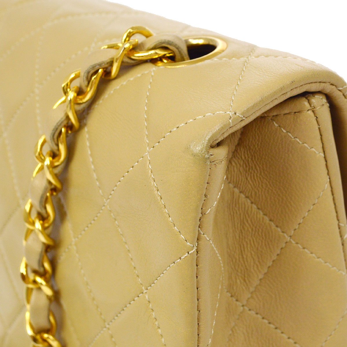 CHANEL 1989-1991 Turnlock Full Flap Small Beige Lambskin 81124