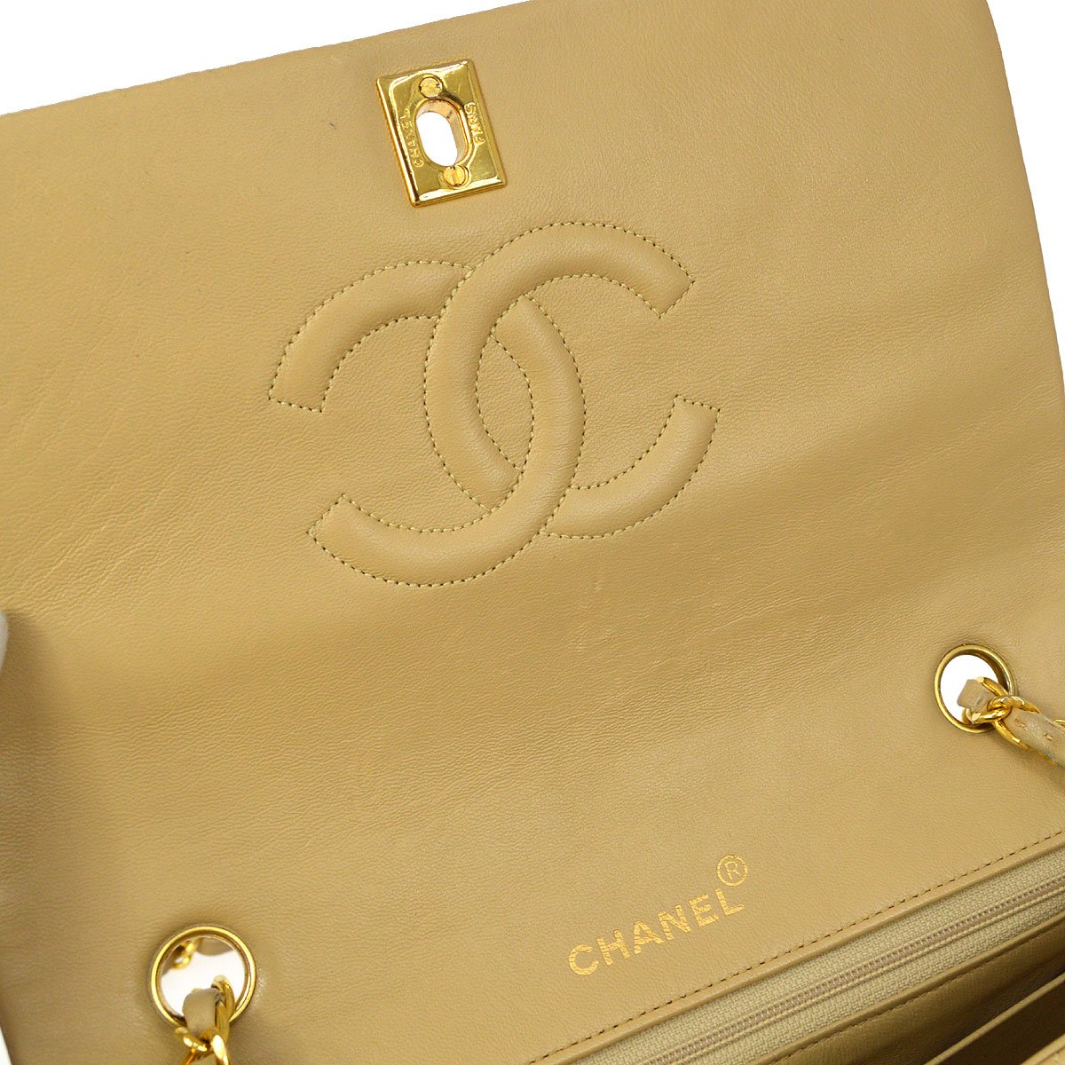 CHANEL 1989-1991 Turnlock Full Flap Small Beige Lambskin 81124