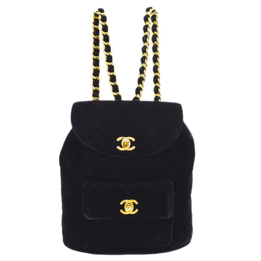 CHANEL * 1990s Black Velvet DUMA Backpack Medium 70879