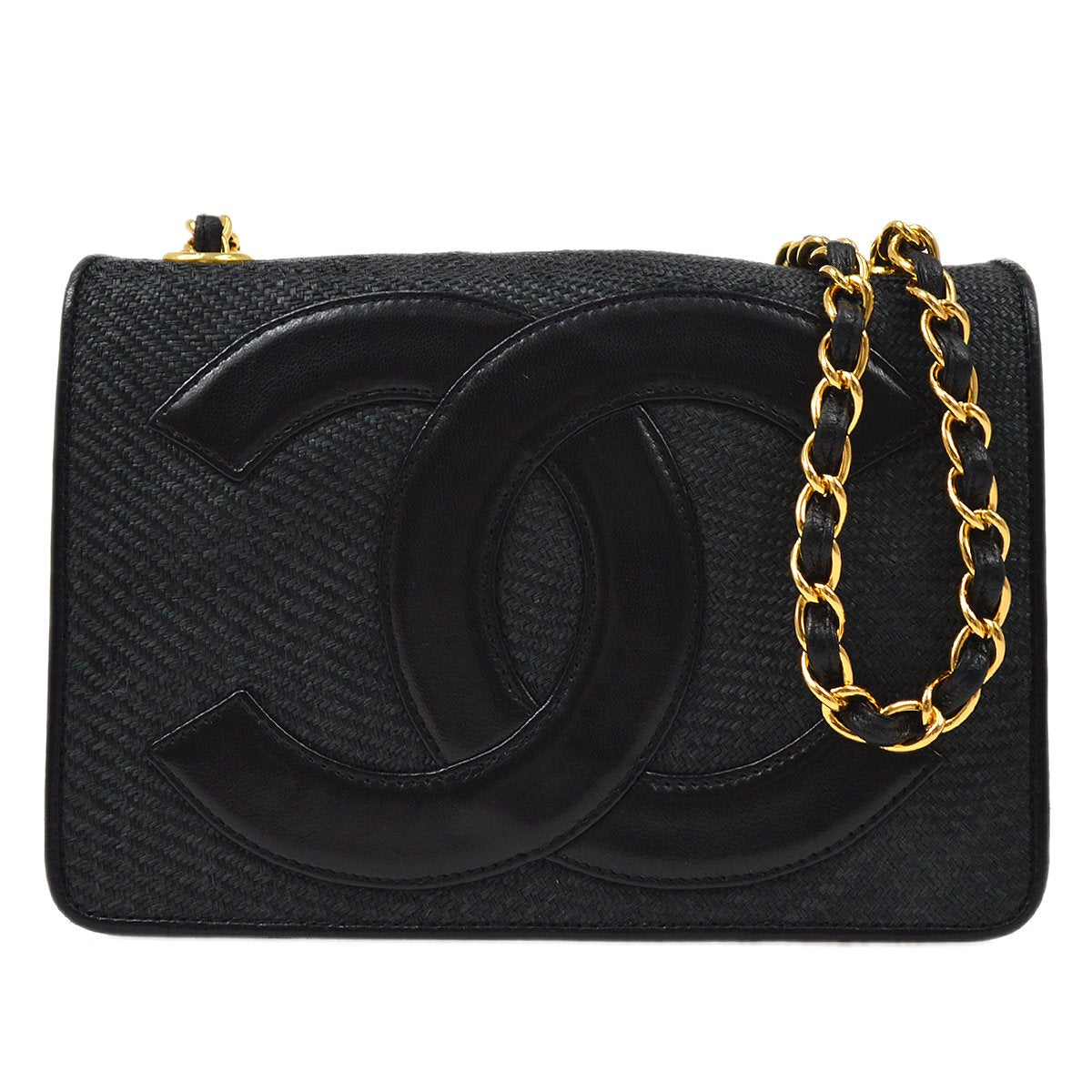 CHANEL 1986-1988 Black Raffia Shoulder Bag