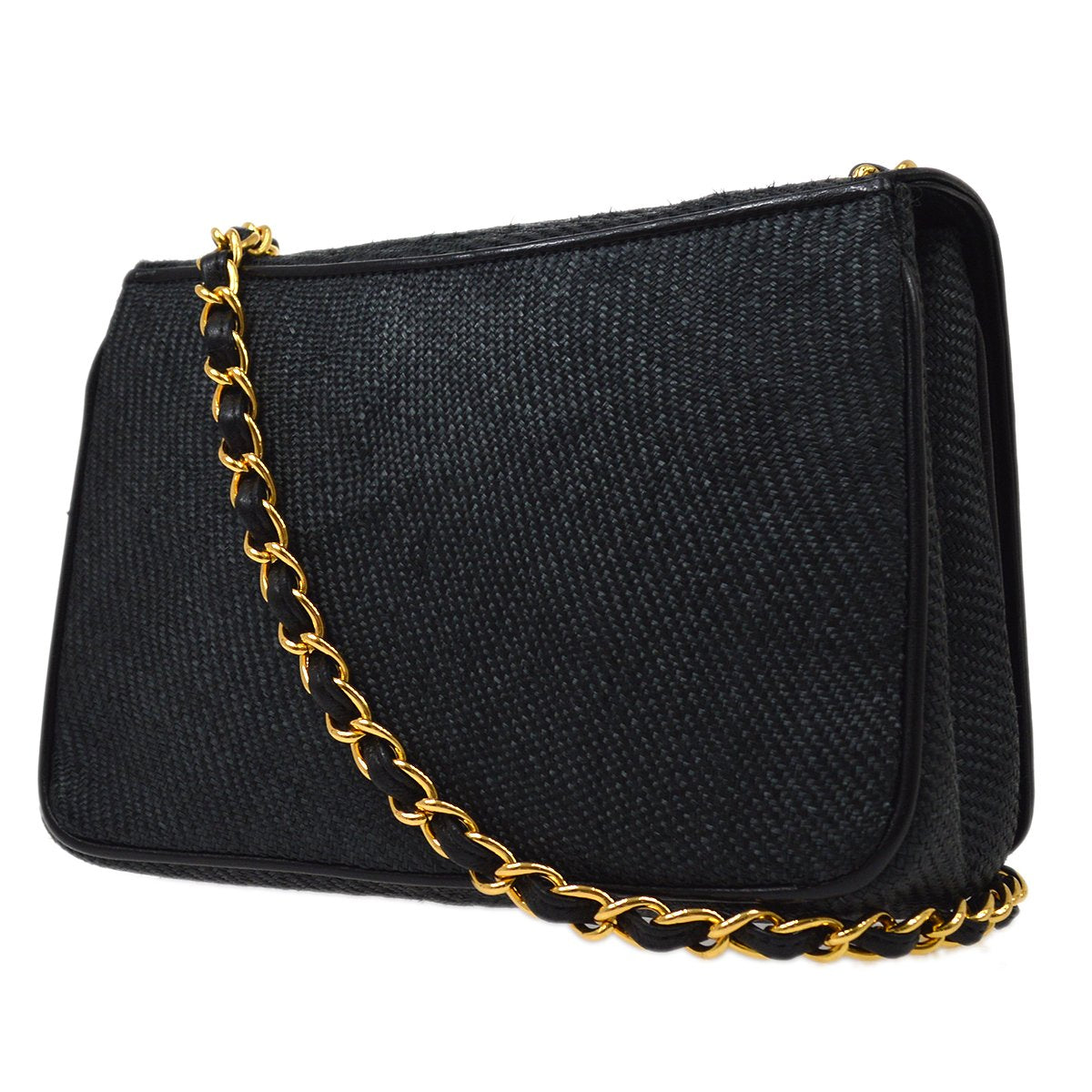 CHANEL 1986-1988 Black Raffia Shoulder Bag