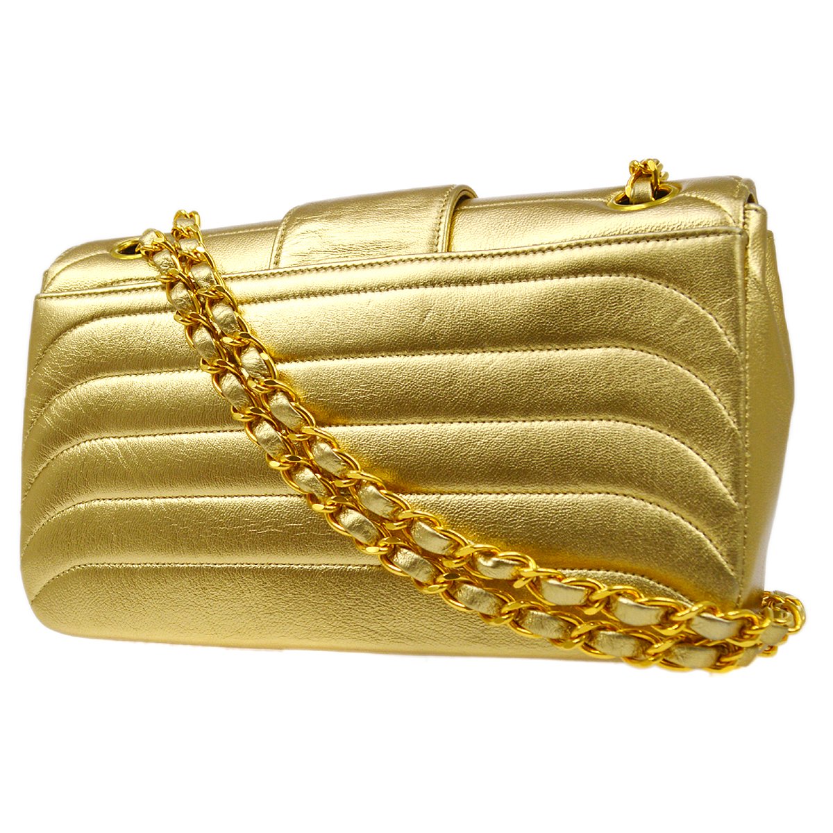 CHANEL 1991-1994 Gold Lambskin Horizontal Flap Small GS02306e