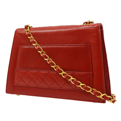 CHANEL 1989-1991 Red Lambskin Trapezoid Shoulder Bag & Pouch Set 61405