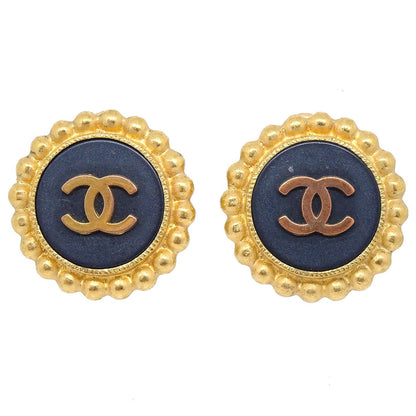 CHANEL 1993 Button Earrings Gold Clip-On AK38487k