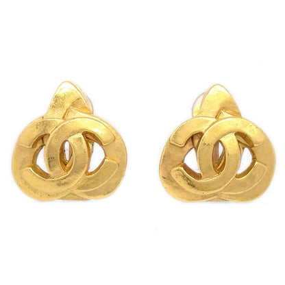 CHANEL 1997 Heart Earrings Clip-On Gold Small 71365