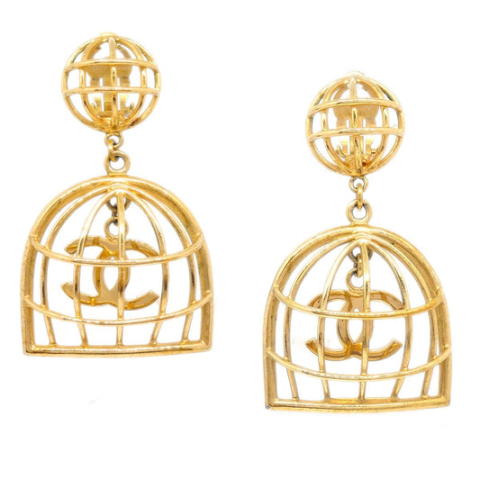 CHANEL 1993 Birdcage Earrings Clip-On Gold 92077