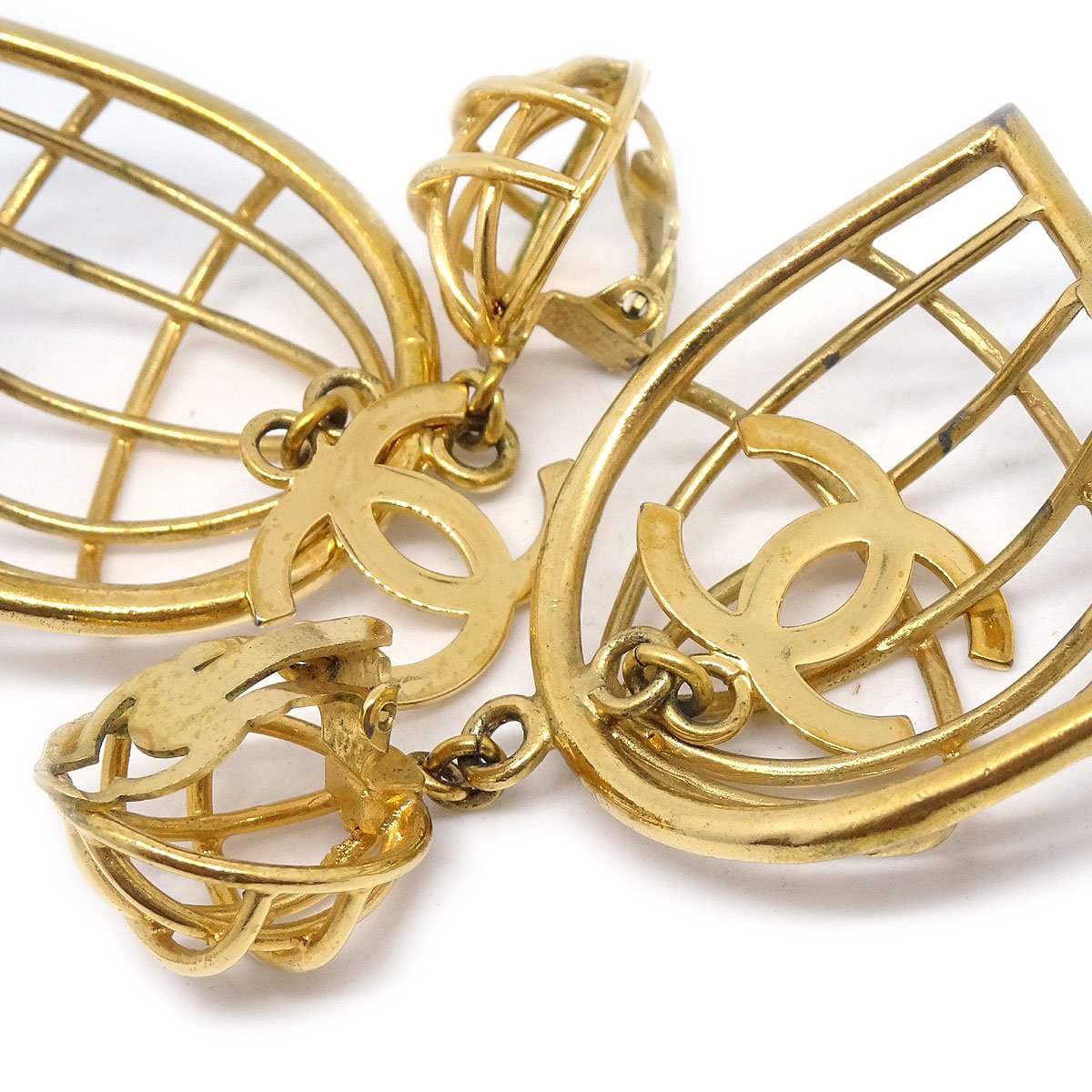 CHANEL 1993 Birdcage Earrings Clip-On Gold 92077