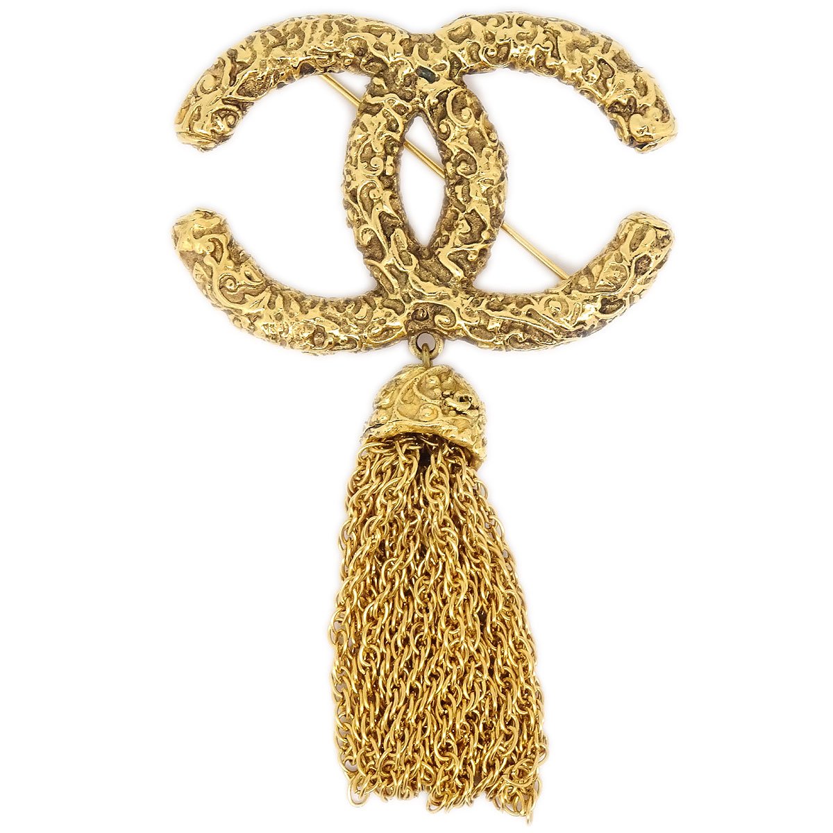 CHANEL 1993 CC Fringe Brooch Pin Gold Medium 82254