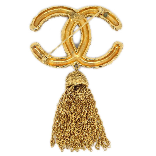 CHANEL 1993 CC Fringe Brooch Pin Gold Medium 82254