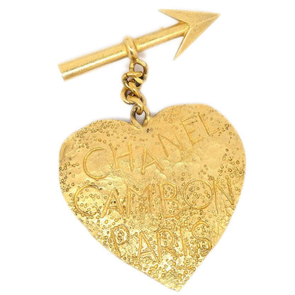 CHANEL 1993 Arrow Heart Brooch 24k Gold Plating 82257