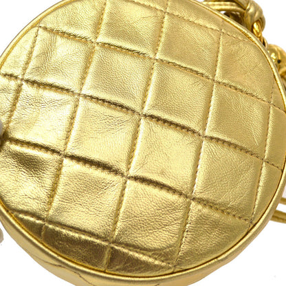 CHANEL 1989-1991 Diamond Round Shoulder Bag Gold Lambskin 82454