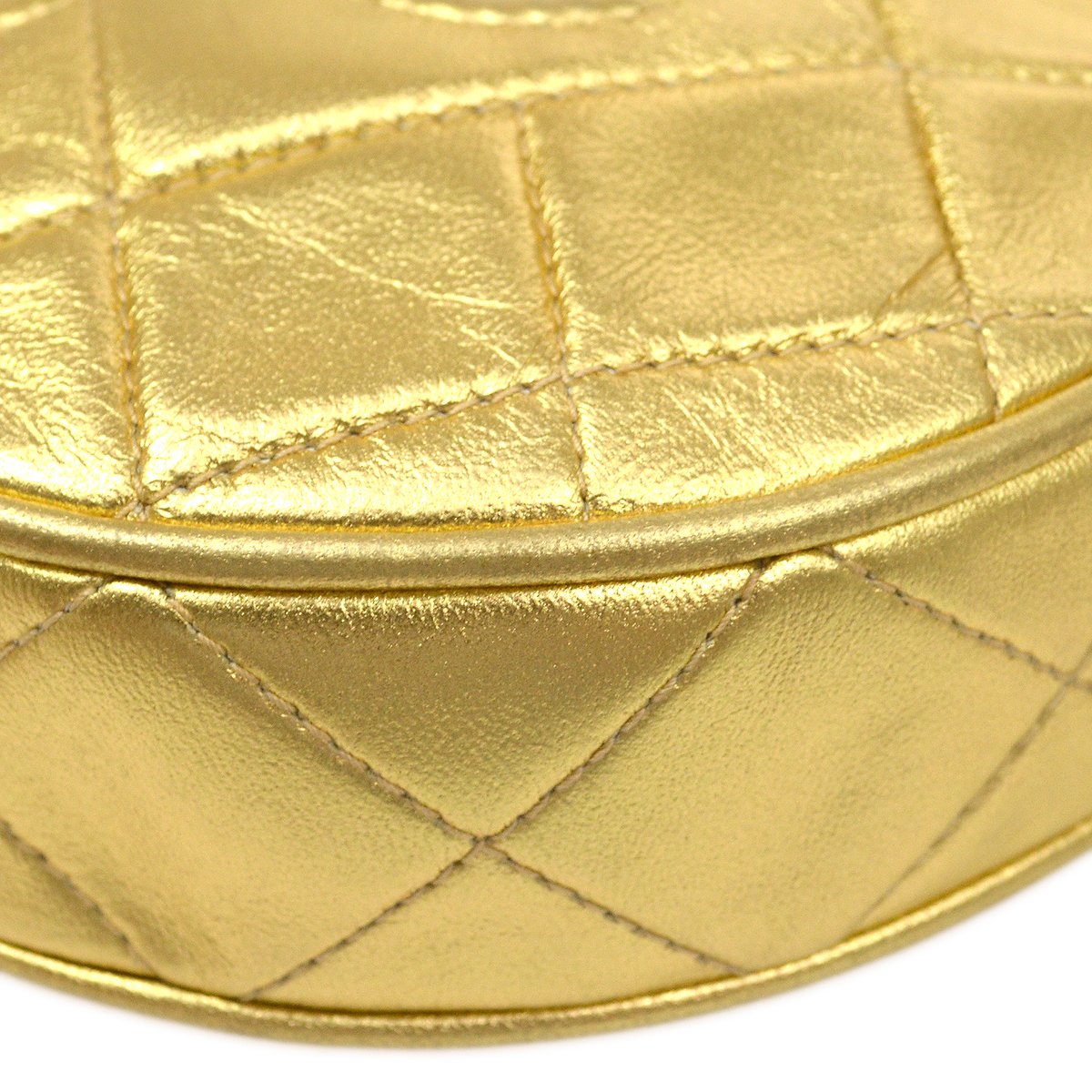 CHANEL 1989-1991 Diamond Round Shoulder Bag Gold Lambskin 82454