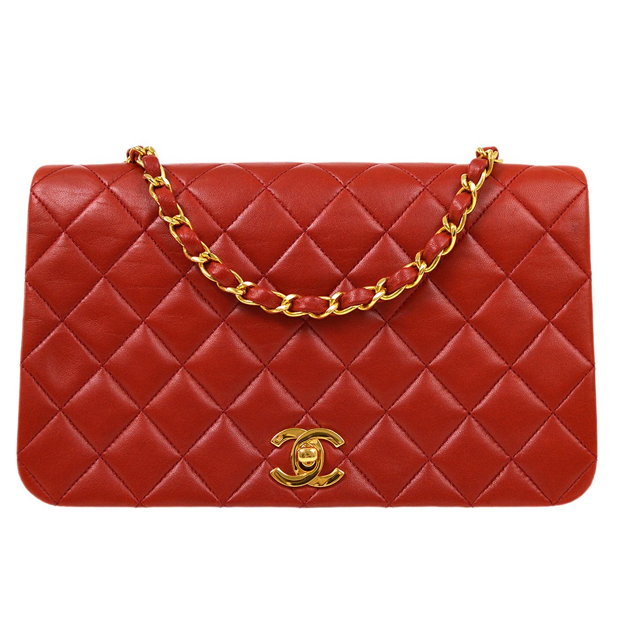 CHANEL 1989-1991 Red Lambskin Turnlock Full Flap Small 82572