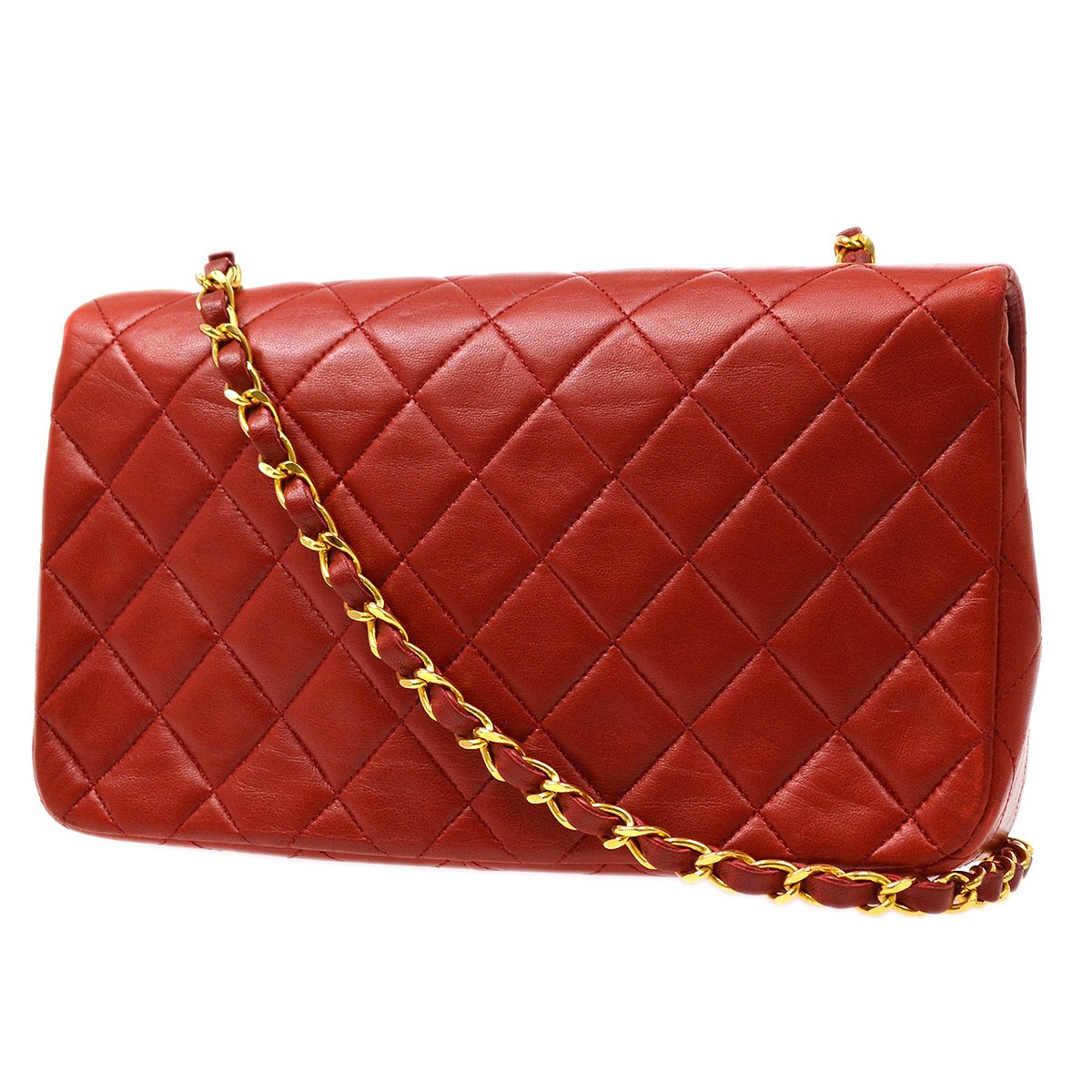 CHANEL 1989-1991 Red Lambskin Turnlock Full Flap Small 82572