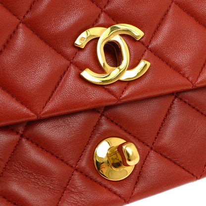 CHANEL 1989-1991 Red Lambskin Turnlock Full Flap Small 82572