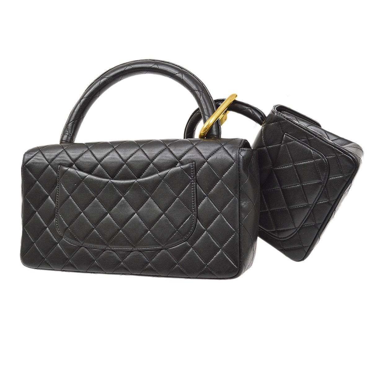 CHANEL 1991-1994 Classic Single Flap Handbags Set Black Lambskin 82337