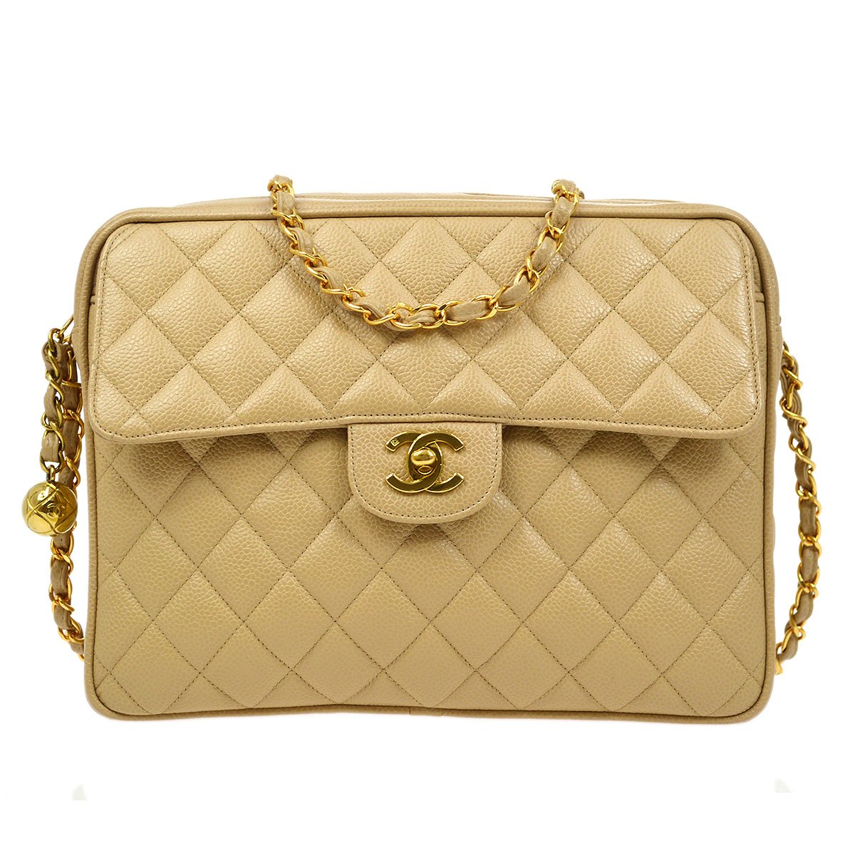 CHANEL  Beige Caviar Pocket Camera Bag Large 92578