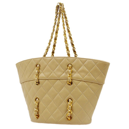 CHANEL 1989-1991 Handbag Beige Lambskin 91979