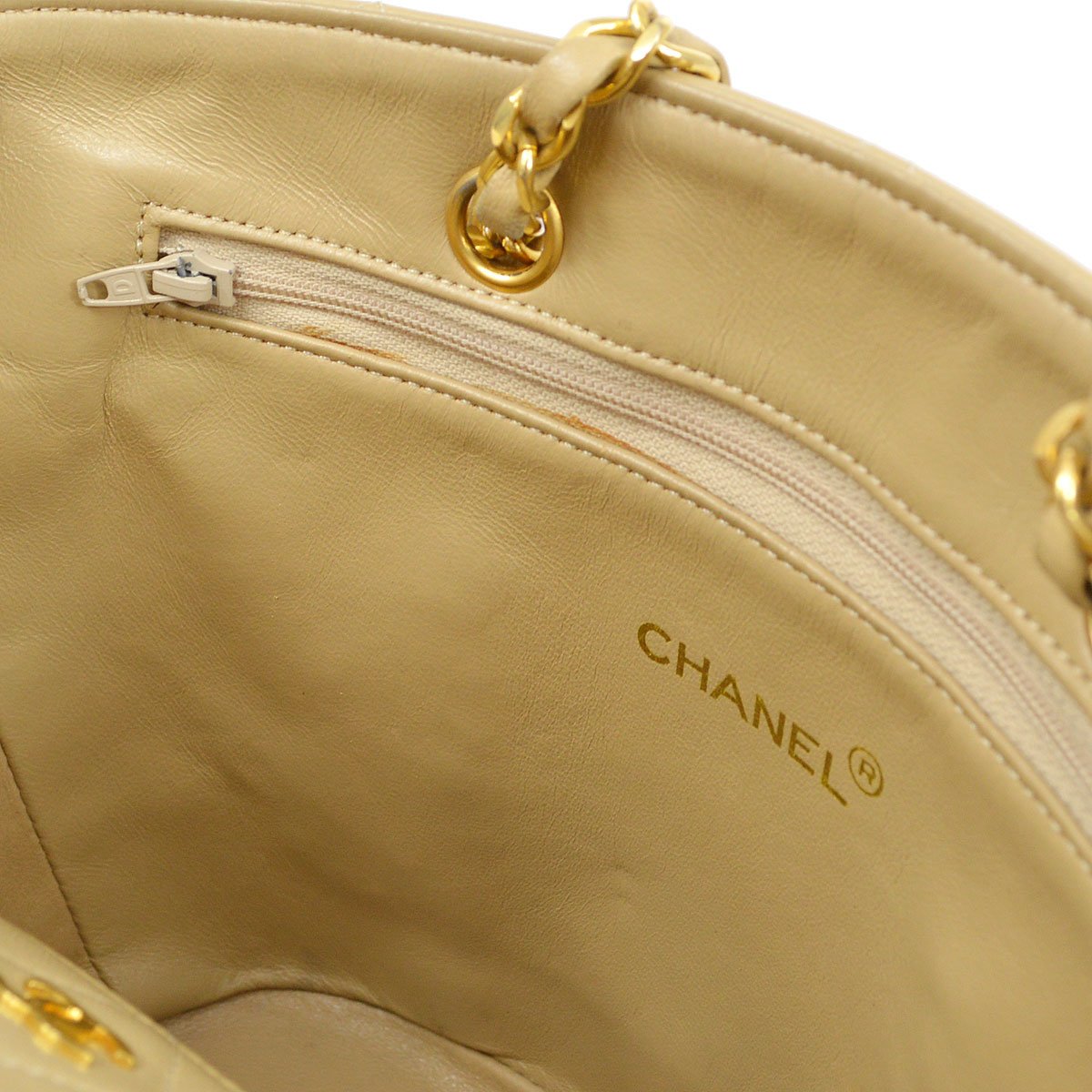 CHANEL 1989-1991 Handbag Beige Lambskin 91979