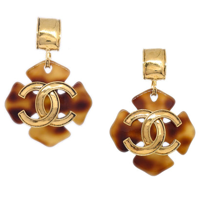 CHANEL 1994 Faux Tortoiseshell CC Dangle Earrings 62290