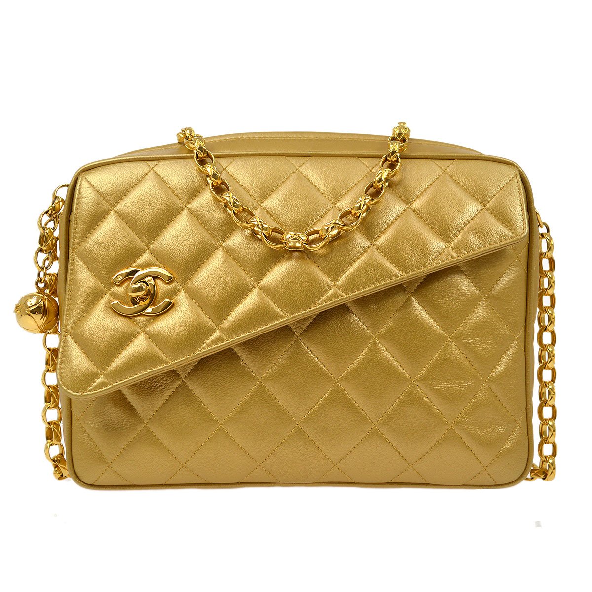 CHANEL 1991-1994 Gold Lambskin Quilted Pocket Camera Bag