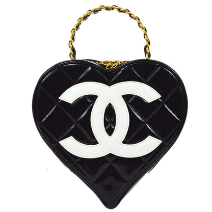 CHANEL  Black Patent Leather Heart vanity bag 92930