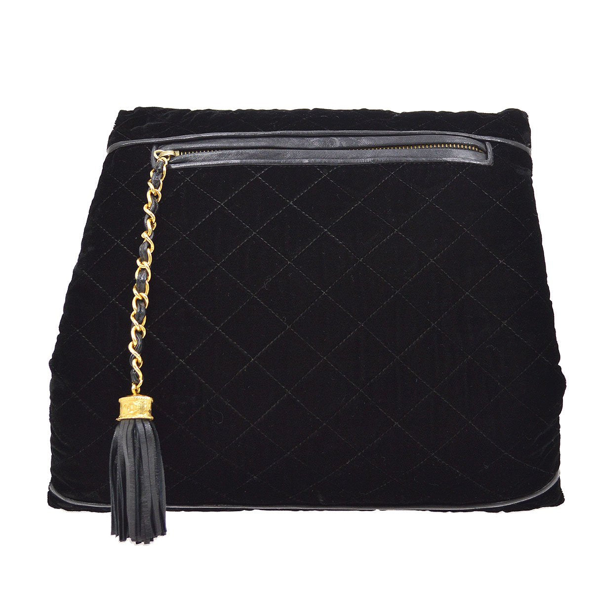 CHANEL 1986-1988 Fringe Hand Warmer Clutch Bag Black Velvet A41396h